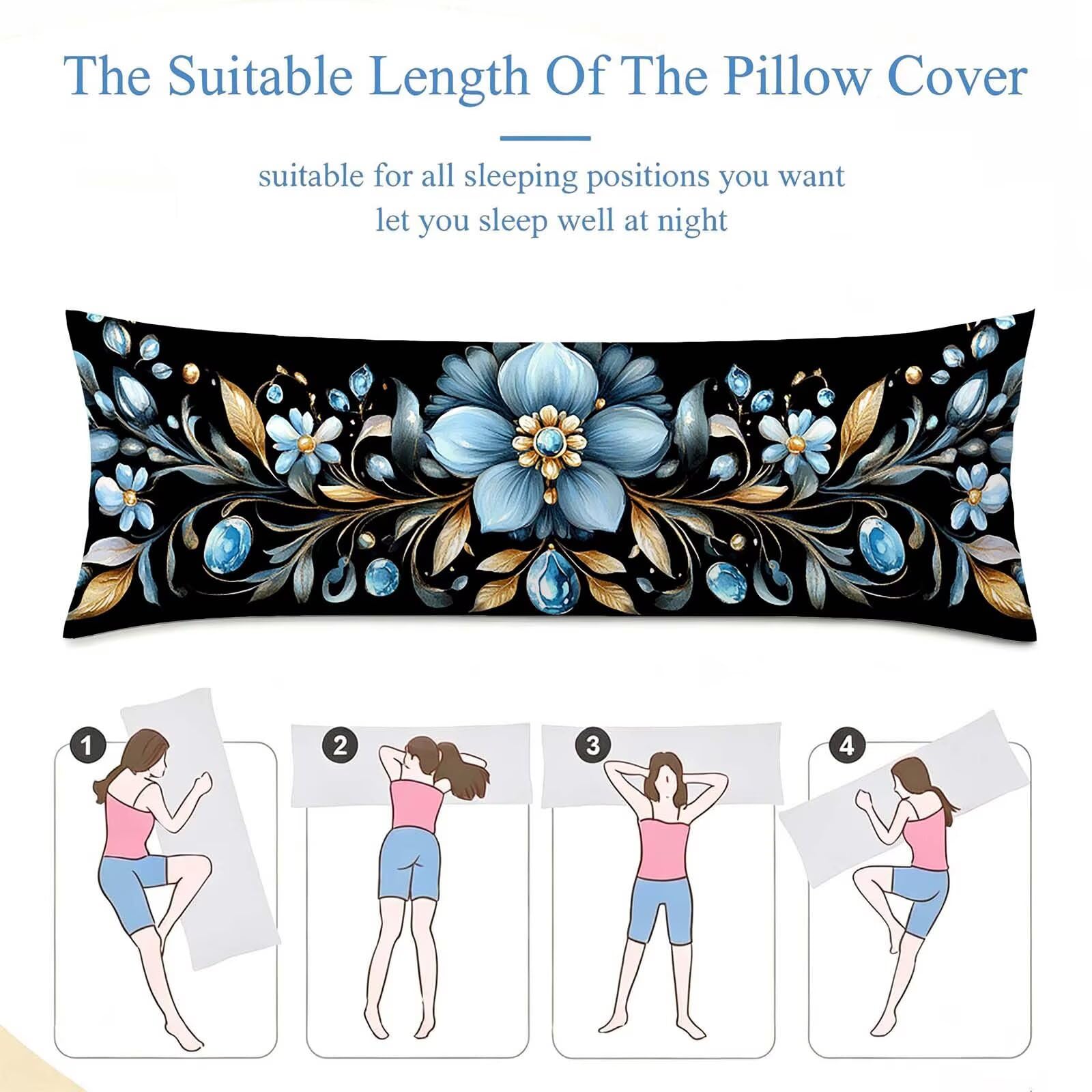 Fodera Cuscino 50 x 150 cm, Blu-29 Velluto Copricuscini Letto, | con Invisibile Cerniera, Morbida e Traspirante, per Biancheria da Letto, Divano, chi Dorme Sul Fianco Fiori freschi j-351
