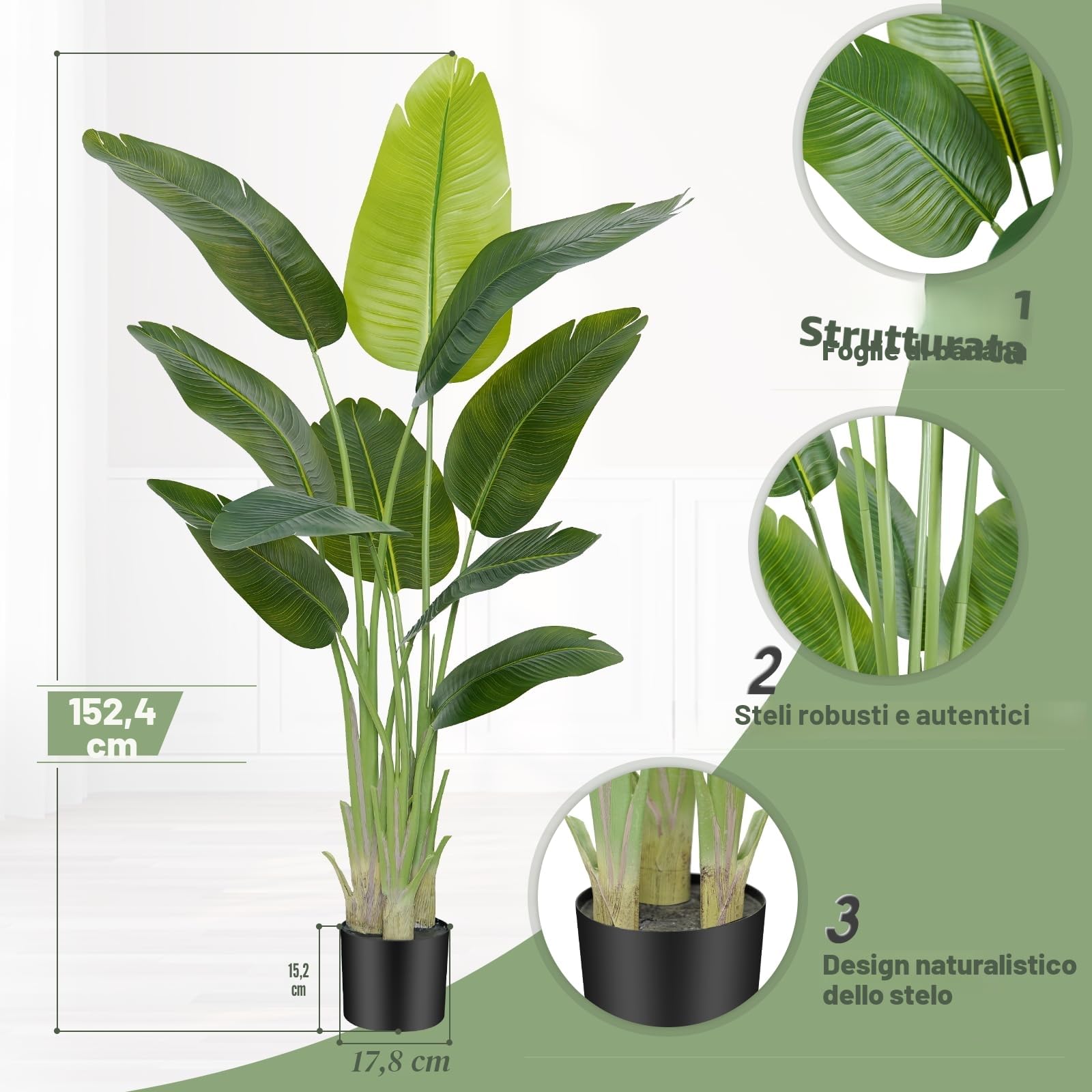 Pianta Artificiale Uccello del Paradiso 150cm Alta, Piante Finte da Interno Grandi Finta con 10 Foglie Albero di Banano Artificiale Per Interni Esterno Soggiorno Ufficio Giardino Dec（1 PACK）