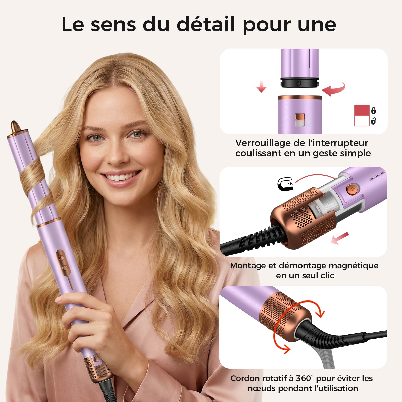 Cwexi Air Styler 7 en 1 1700W Brosse Soufflante Boucleur Automatique Brosse Lissante Sèche-Cheveux Ionique