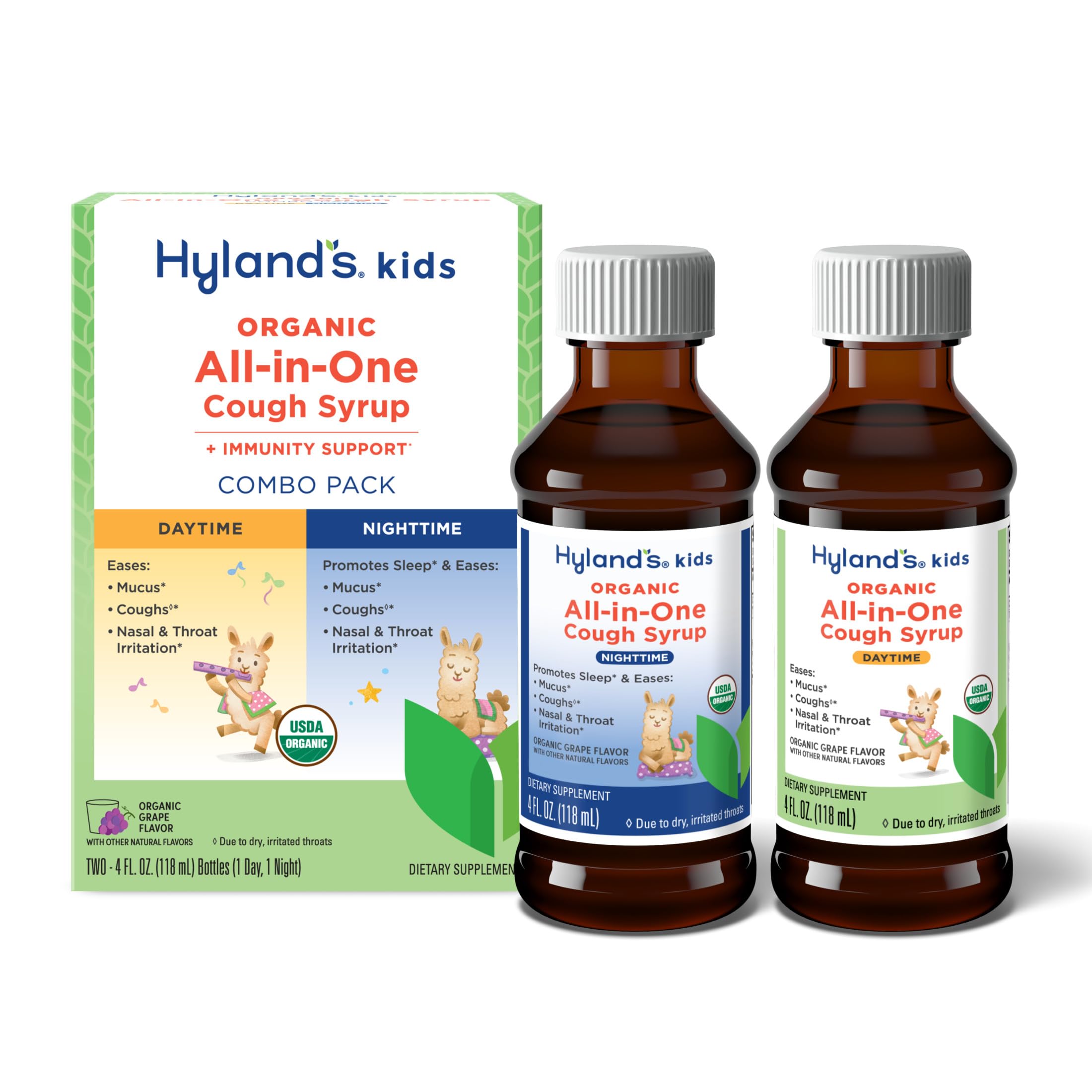 Hyland's Kids Organic All-in-One Grape Cough Syrup Day & Night, Two 4 Ounce BottlesUSDA Organic