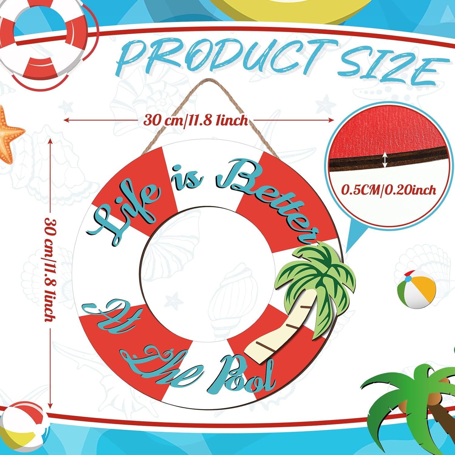 Life is Better at The Pool Sign Wooden Hanging Art Sign Pool Decor Hanging Sign Plaque for Rustic Summer Outdoor Swimming Pool Home Porch Garden Backyard Beach Patio Party Farmhouse Decor - Image 3