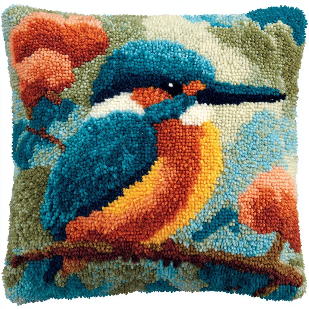 Taxpy DIY Latch Hook Pillow Cover Kits, Birds on the Branches Stamped Handamade Pillowcase Crochet Yarn Hook and Latch Emboridery Throw Pillow 43x43cm