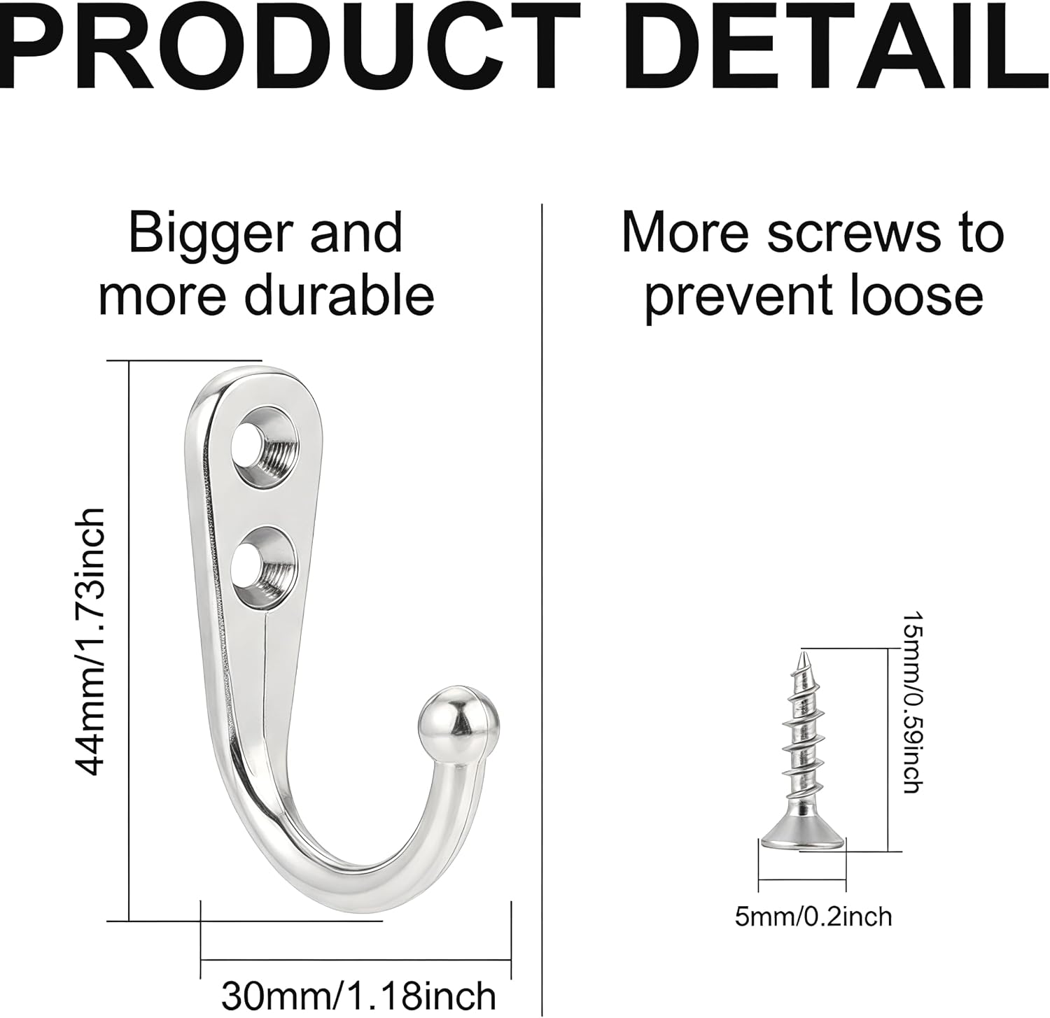 EBOOT20 Pcs Silver Small Coat Hooks Wall Mounted Single Robe Bathroom Towel Hook Single Coat Hanger with 50 Pieces Screws for Bags, Hat, Cap, Scarf, Cup, Coats, Hoodies, Purses, Leashes image 2