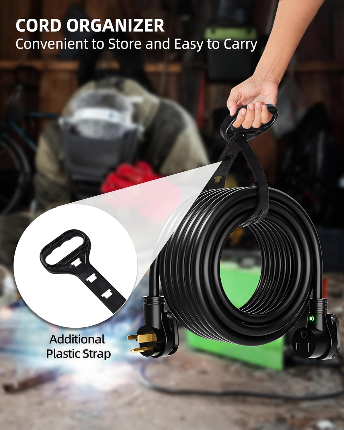 8 AWG 250V Welder Extension Cord, 25ft Heavy Duty NEMA 6-50 Extension Cord with LED Light and Handle, 40 Amp 3 Prong Welding Power Extension for Welding Machines, 8 Gauge STW, ETL Listed
