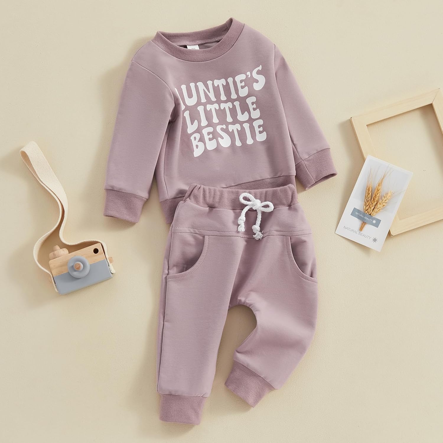 SAYOO Aunties Bestie Baby Clothes Gender Neutral Baby Boy Girl Long Sleeve Sweatshirt Pullover Pant Fall Solid Color Outfit - Image 2