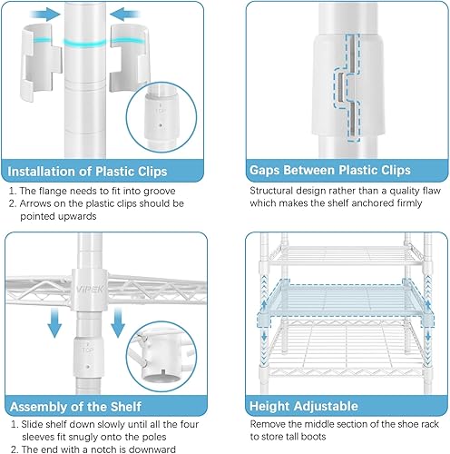 Miniatura 8 de VIPEK S3i - Perchero resistente con estante de alambre ajustable para zapatos, organizador de armario grande, estante de ropa independiente con