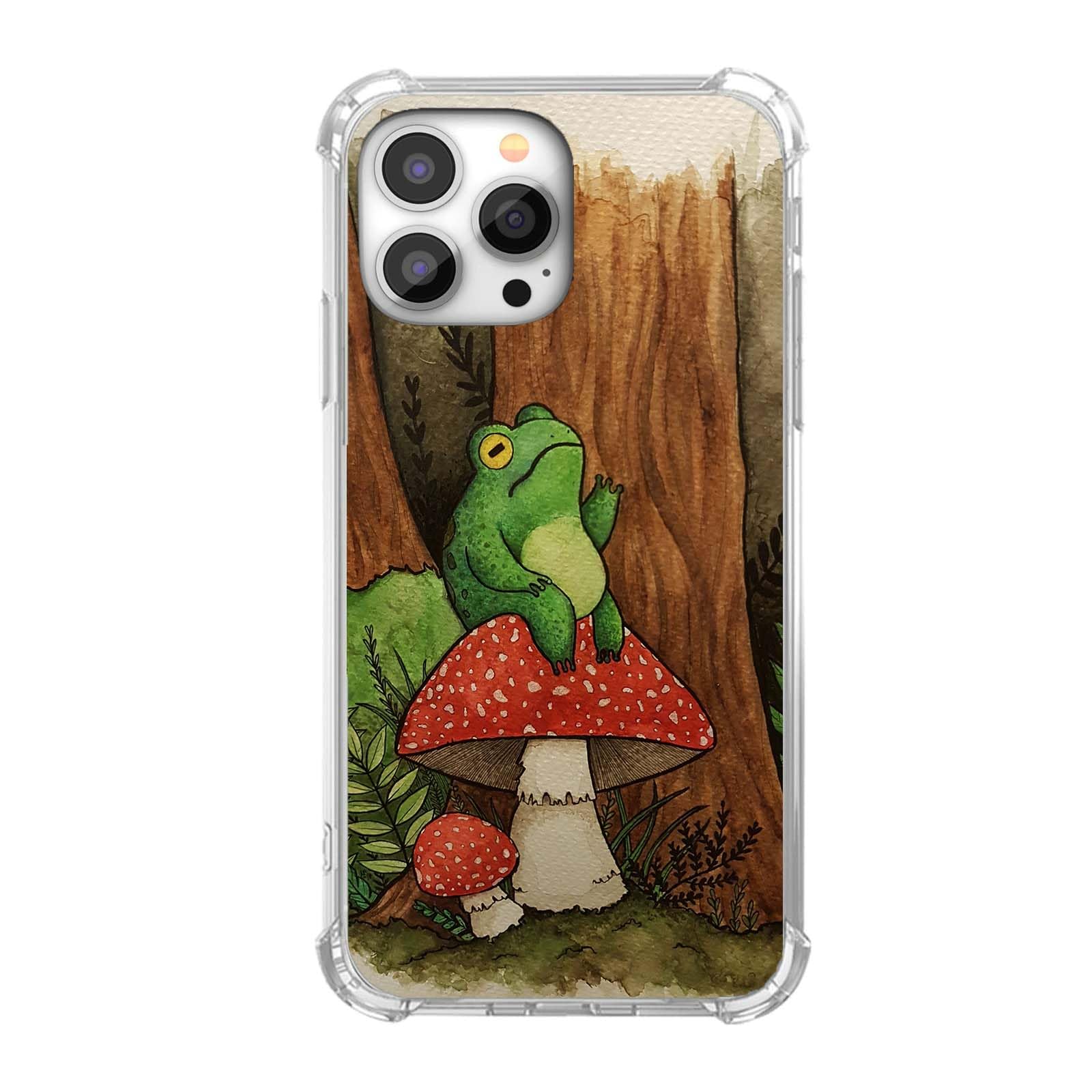 AOSSXIN Toad Stool Watorcolor Case Compatible with iPhone 13 Pro,Aesthetic Cottagecore Frog Mushroom Pattern,Trendy Soft T...