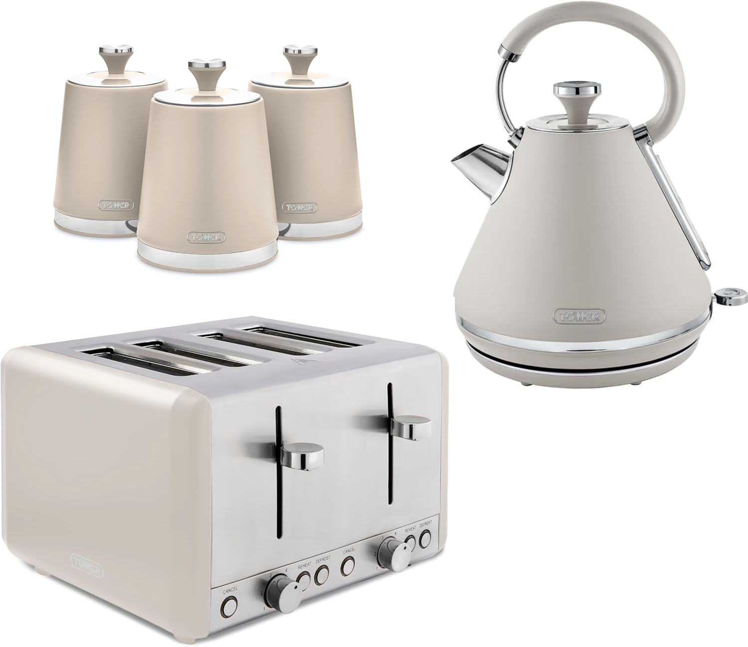Tower Cavaletto Latte Pyramid Kettle, 4 Slice Toaster & Tea, Coffee