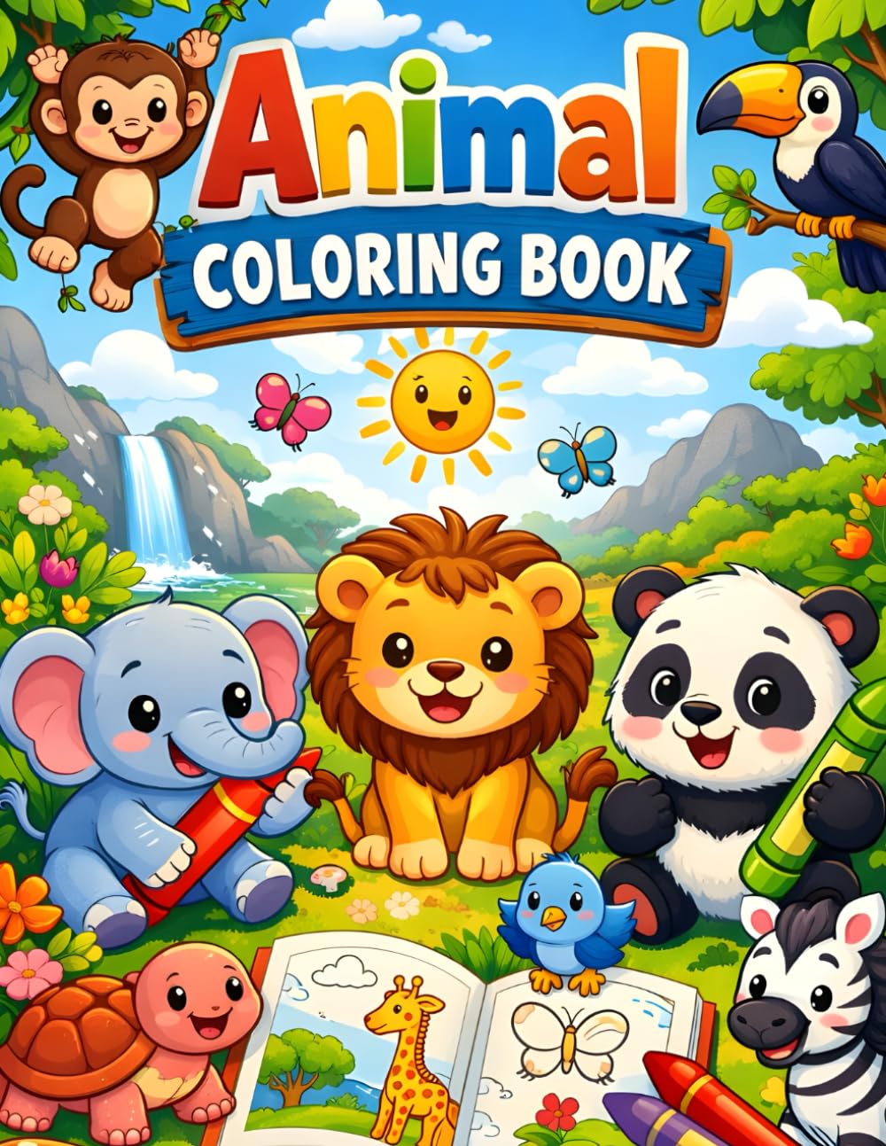 Animal Coloring Book for Kids: Easy Big Pictures • Fun Cartoon Animals • Perfect for Toddlers, Preschool & Kindergarten
