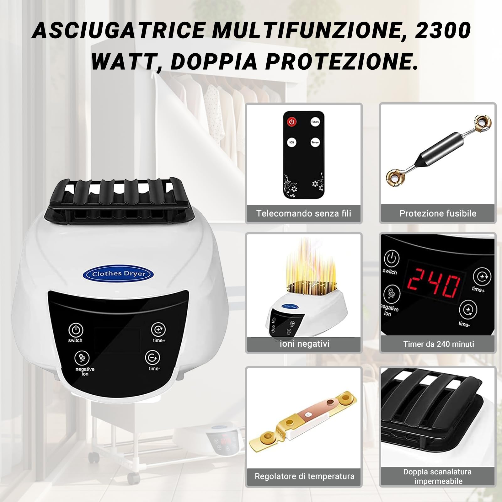 Asciugabiancheria Elettrica portatile con telecomando e timer, stendibiancheria pieghevole a 3 livelli con coperchio, ideale per interni e appartamenti, Grey