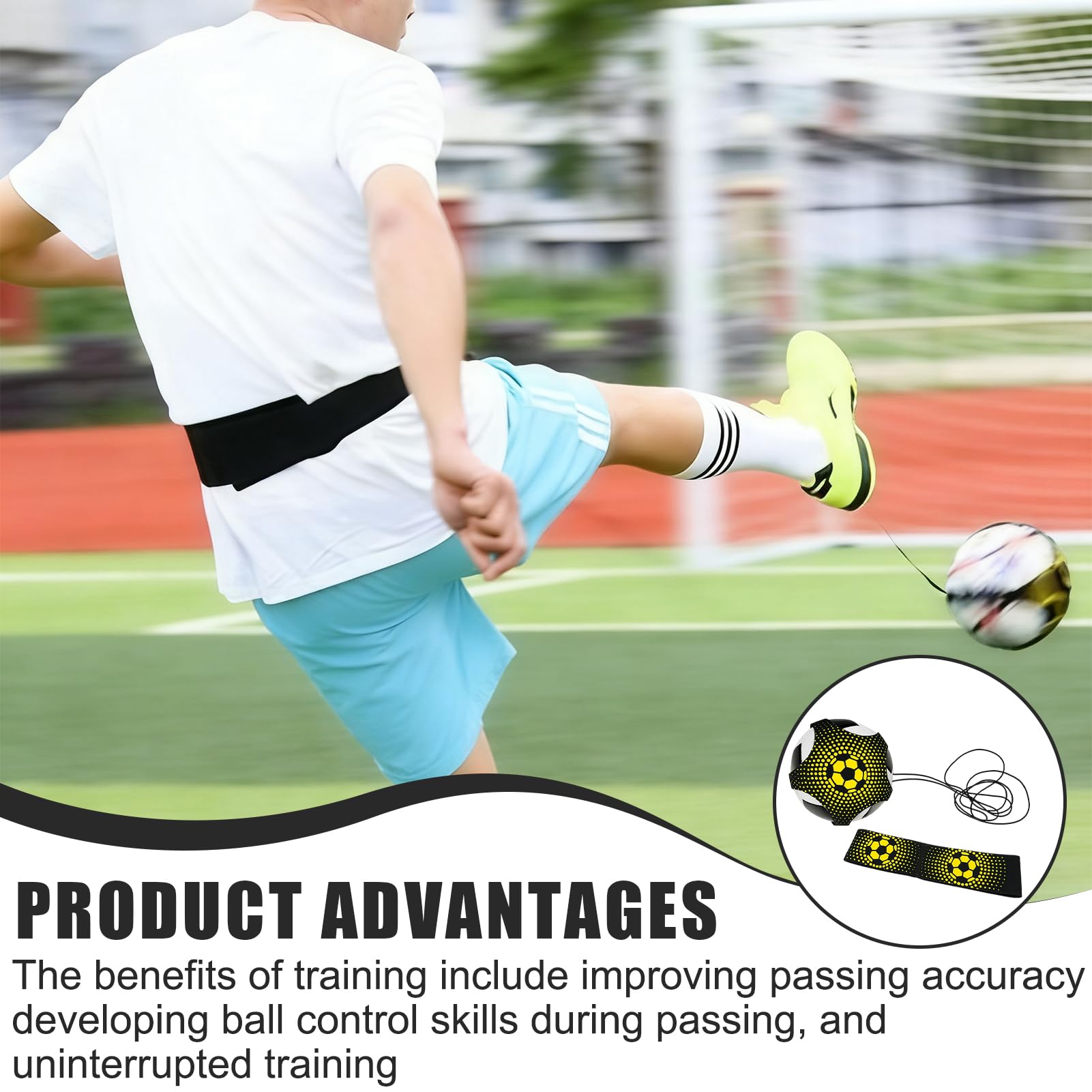 Entraîneur de Football Solo pour Enfants et Adultes - Aide au Jonglage et Contrôle de Balle - Ceinture Réglable avec Sangle Élastique pour Ballons Taille 3-5 - Idée Cadeau Sport (Ballon Non Inclus)