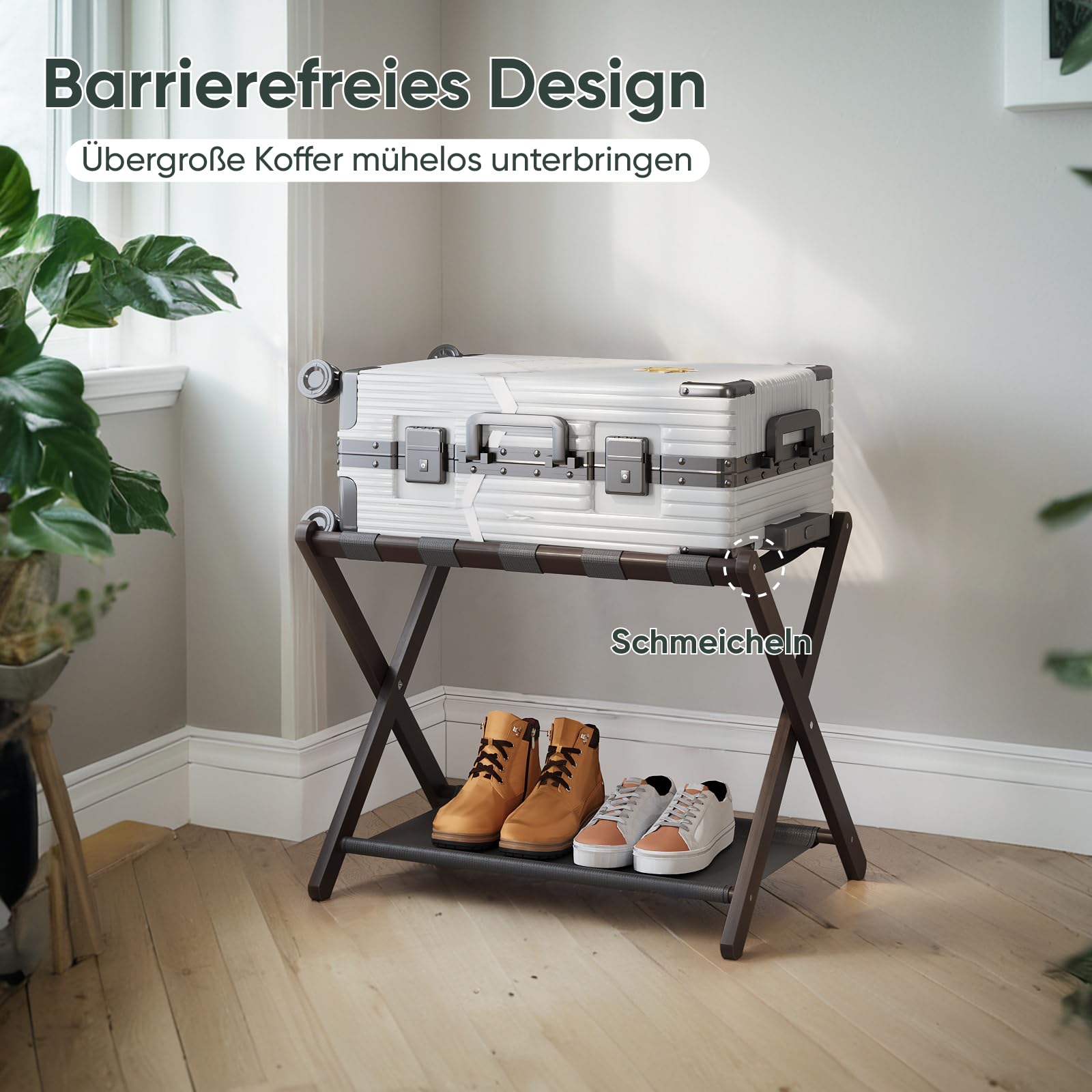 Semiocthome Kofferständer, 2er-Set, Faltbarer Gepäckträger aus Bambus mit Ablage für Gästezimmer, Schlafzimmer, Hotel, HBT: 52 x 67 x 45 cm - Braun