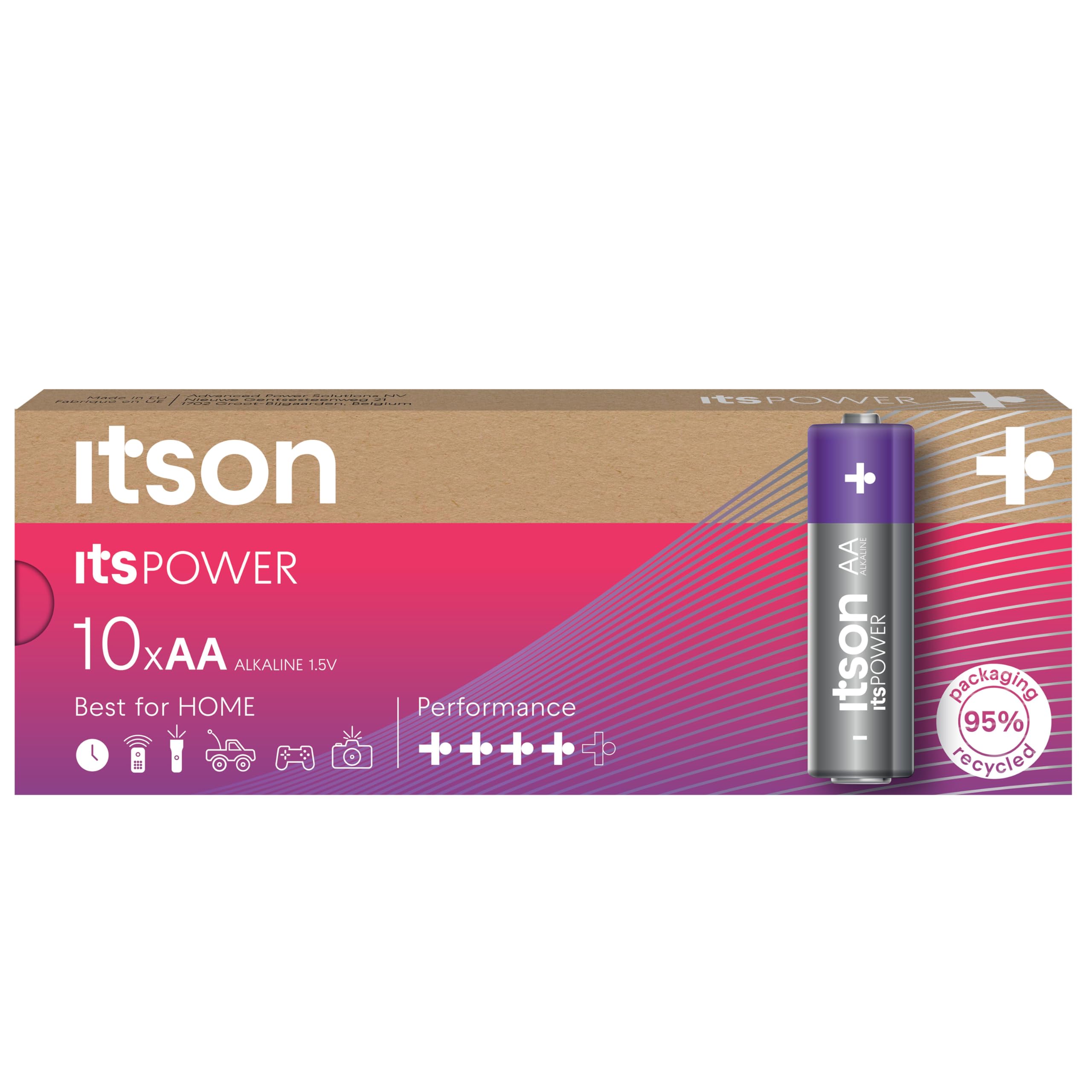 ITSON, Batterien AA, 10 Stück, 1.5V, Alkaline Batterien, für Uhren, Taschenlampen, Fernbedienungen, umweltfreundliche Verpackung 95% recycelt