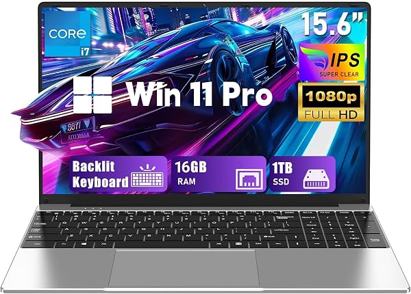 FUNYET Ordinateur Portable, 2026 Nouvel PC Portable 15,6 Pouces, 16 Go de RAM, 1 to de SSD,Laptop Core i7-7600U, IPS FHD 1920 * 1080, 6000 mAh, Clavier rétroéclairé - 1