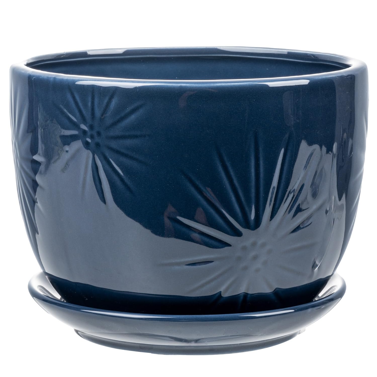 MyGift Blue Ceramic Sunburst Planter