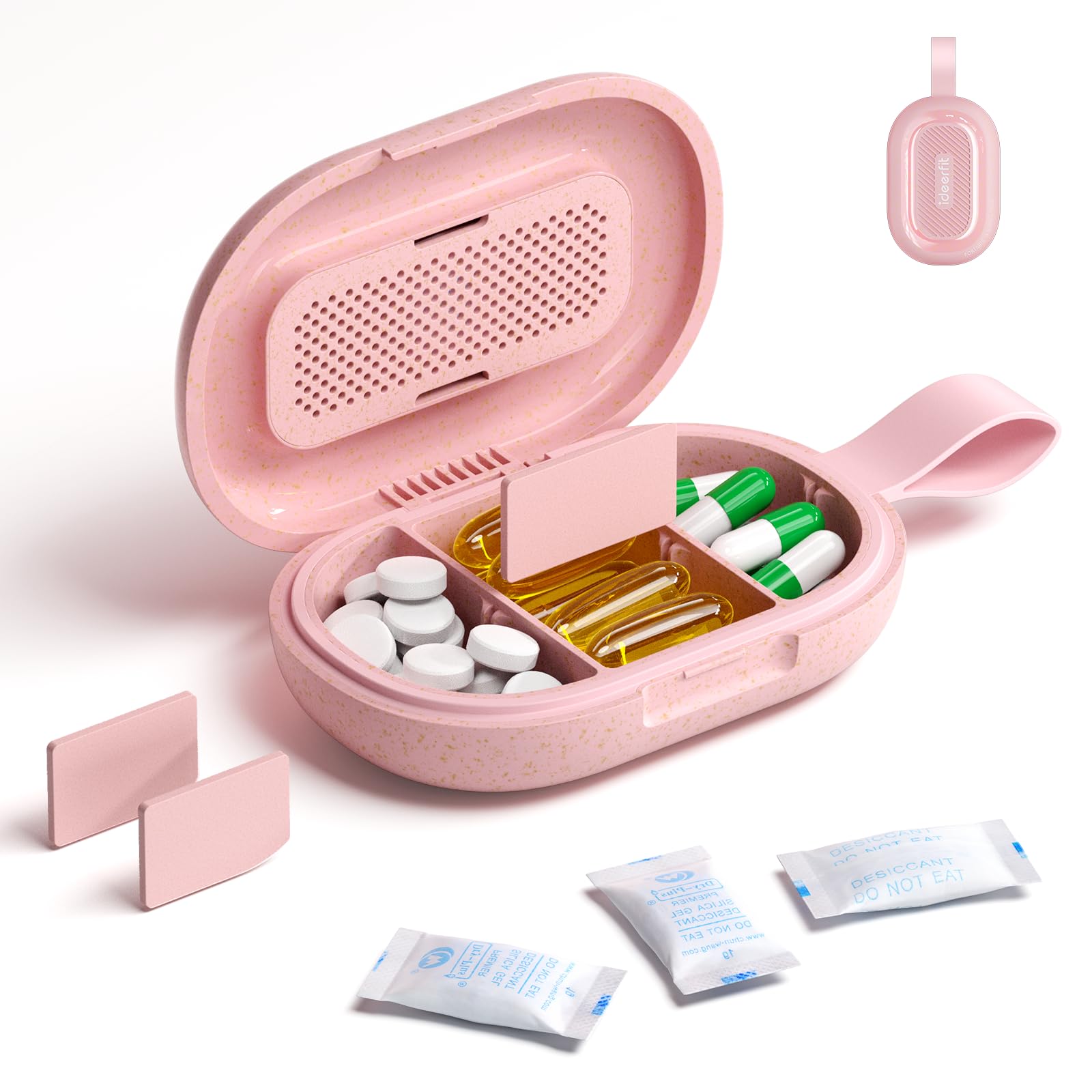 Travel Pill Organizer, Adjustable 3-6 Compartments Portable Pill Box, Small Pill Case Daily Medicine Container Moisture Proof Storage to Hold Vitamin Fish Oil Supplement for Pocket Purse-Pink