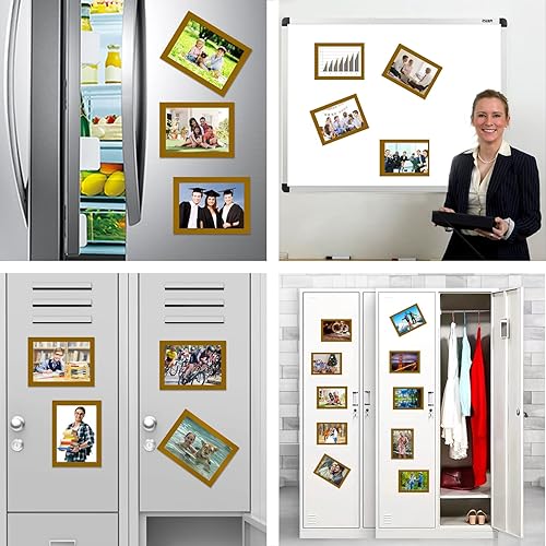 Miniatura 7 de STTMGN Portarretratos magnéticos (4 x 6 pulgadas, paquete de 10 unidades) con borde dorado, bolsillos para marcos de fotos magnéticossoporte para
