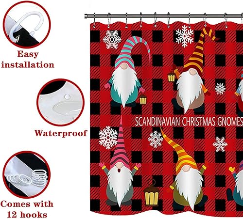 Miniatura 83 de Juego de 4 cortinas de ducha con alfombra antideslizante, cubierta para tapa de inodoro y tapete de baño, cortina de ducha de Papá Noel con 12 Papá