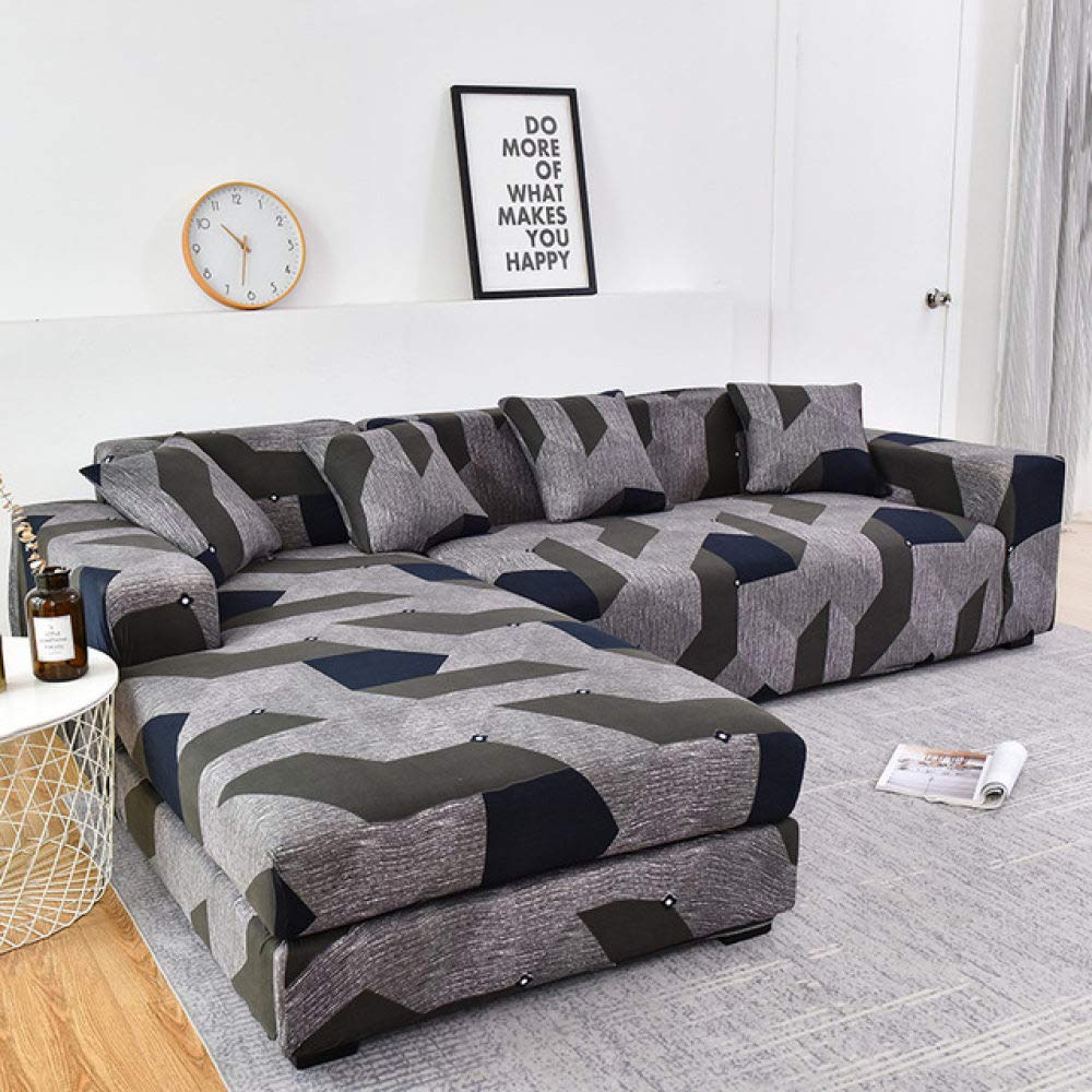 Housse de canapé élastique L-Forme coton, housse canapé d'angle sectionnel salon 90-140cm