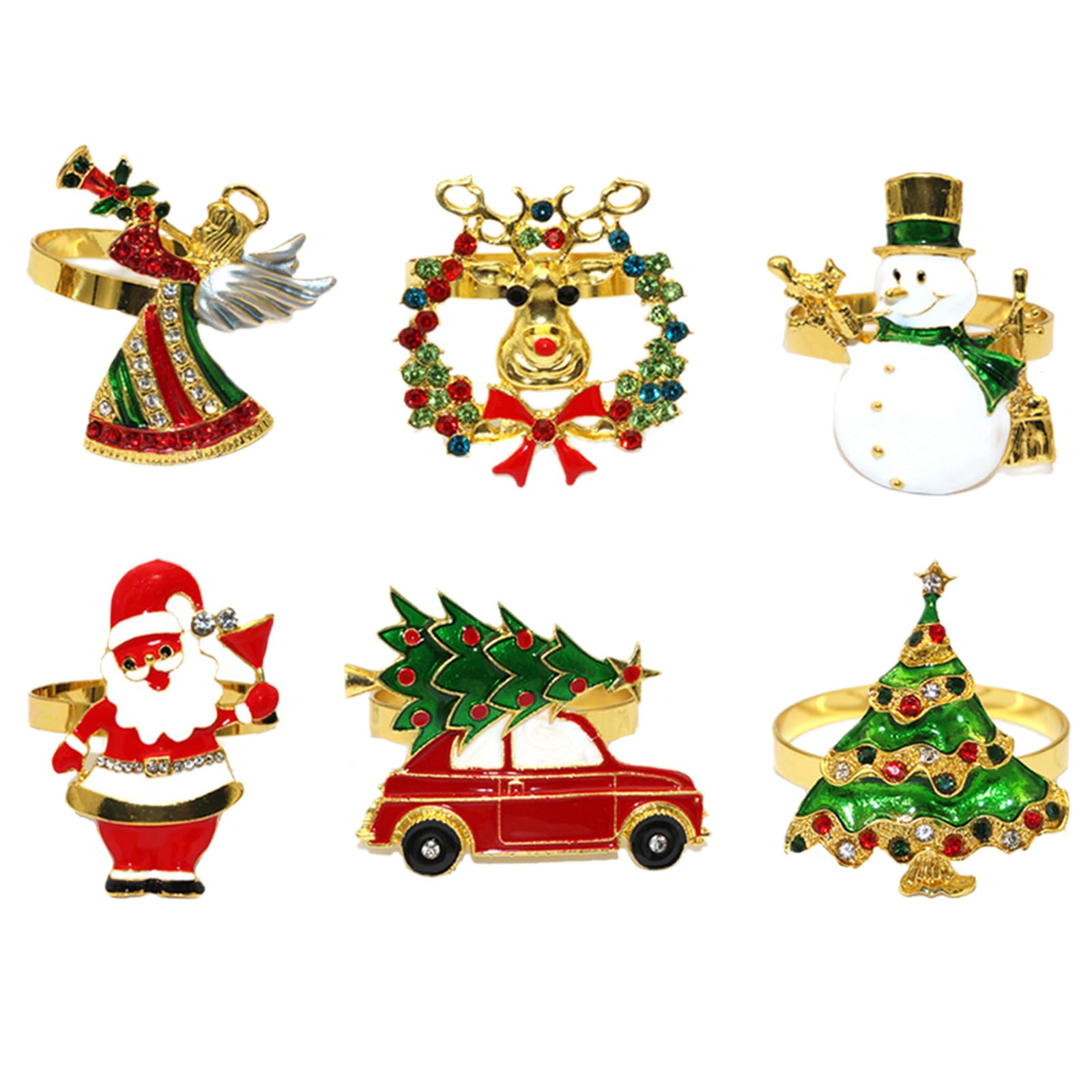 Elnwnnkc Alloy Napkins Rings 6Pcs / Set Santa and Trees Themed for Seasonal Tableware Decorative Supplies Tableware Accessories for Holidays