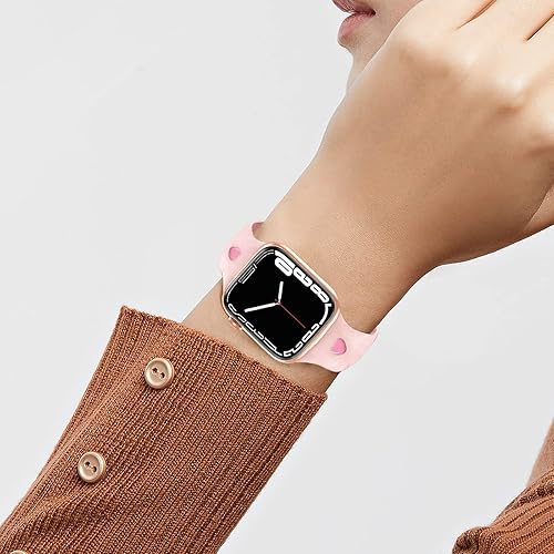 Miniatura 5 de MORWLAT Paquete de 2 correas de silicona compatibles con Apple Watch Series 8 SE de 1.654 in 1.732 in 1.772 in-rosa corazón para mujer, correa suave