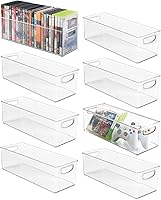 mDesign Clear Plastic DVD & Video Game Storage Bins - 8-Pack Organizer with Handles for Media Console & Shelves