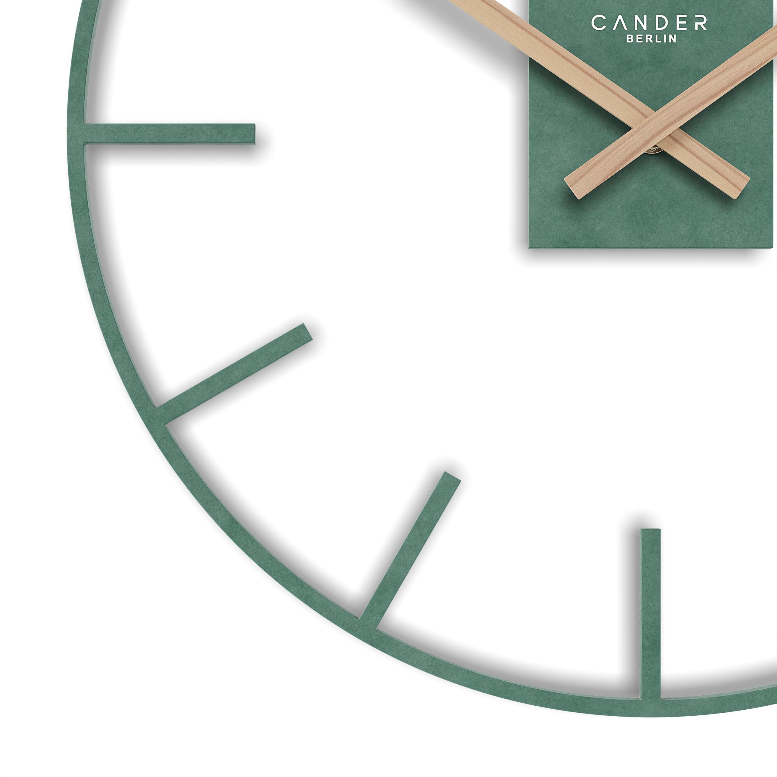 Cander Berlin JUVIRA XXL Vintage Wanduhr lautlos 40 cm MDF Holz-Zeiger ohne Tickgeräusche groß modern grün Wohnzimmer Küche