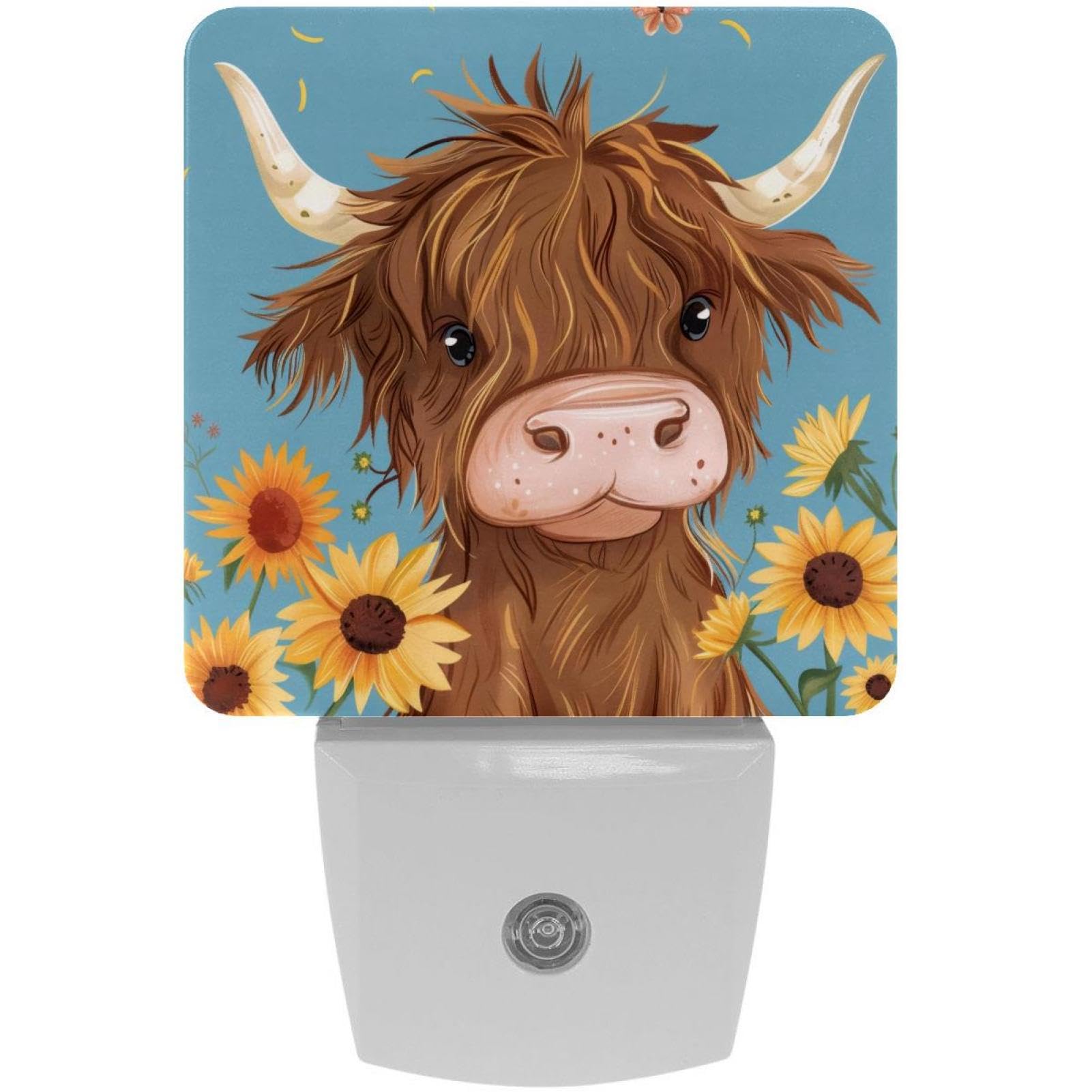 NEWzone Sunflower Highland Cow Night Light Plug into Wall Decor 2 Pack, Decorative Night Light for Kids, Plug in Night Lights for Bedroom Living Room, Gift for Kids Adults
