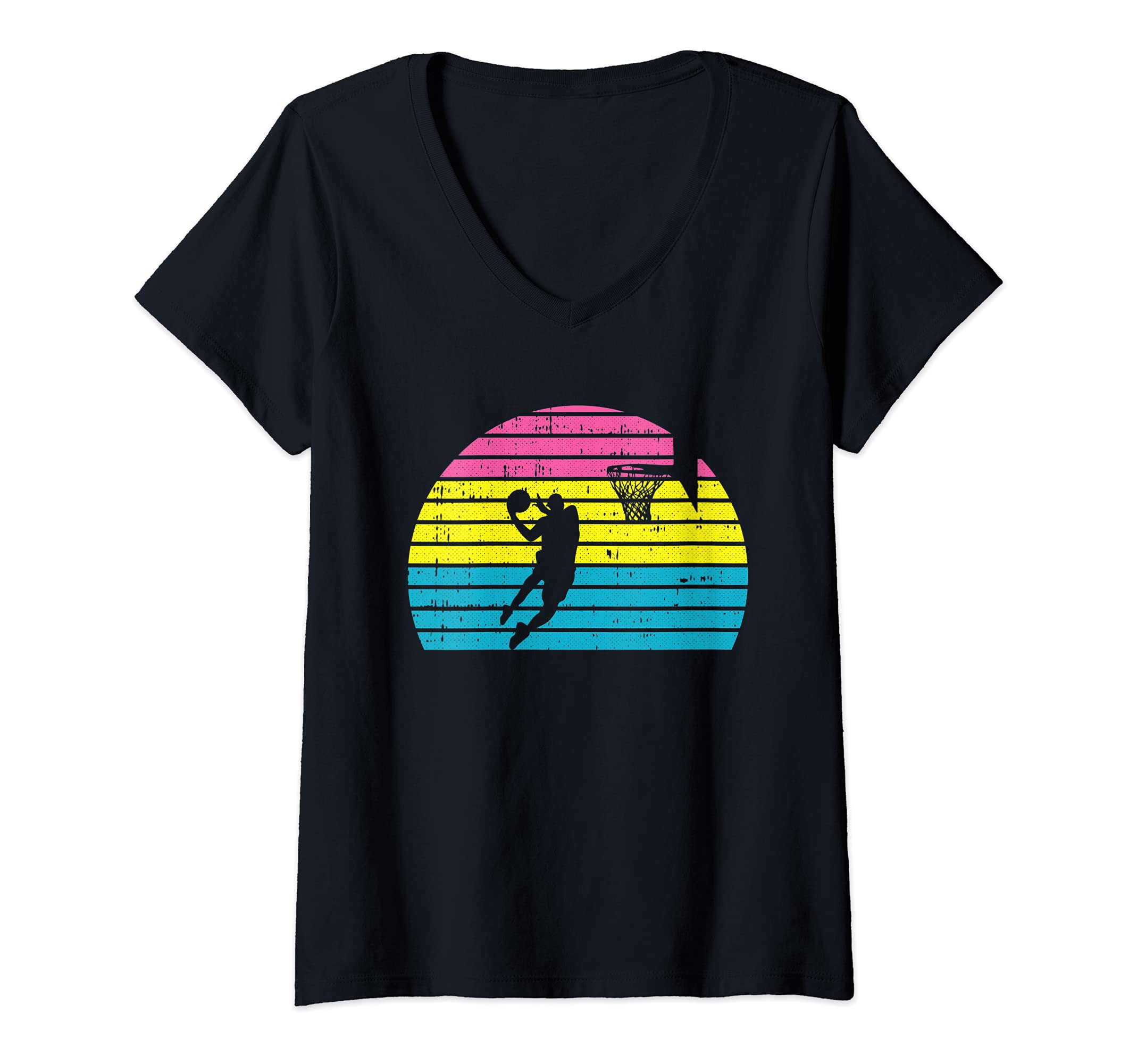 Womens Basketball Player LGBT-Q Retro Pansexual Pride Sport Fan V-Neck T-Shirt, Black