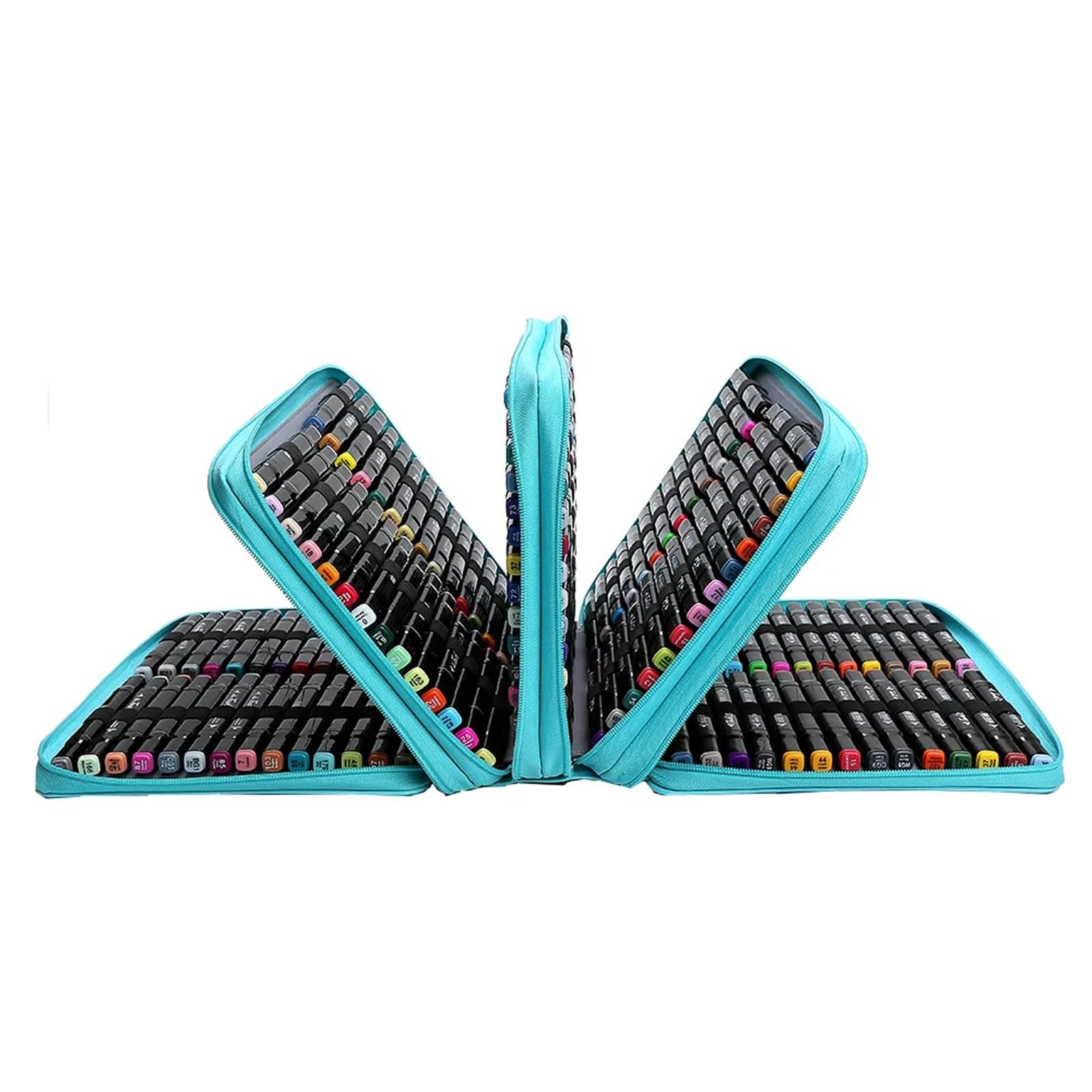 Borsa porta pennarelli in pelle PU con 168 fori, grande capacità, multistrato, cerniera, staccabile, tracolla, borsa portaoggetti(168 Hole Multicolour)