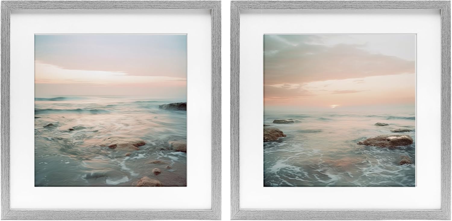 Stupell Industries Coastal Sea Melodies 2 Piece Gray Framed Print Under Glass Set design by Lazar Studio, 13 x 13