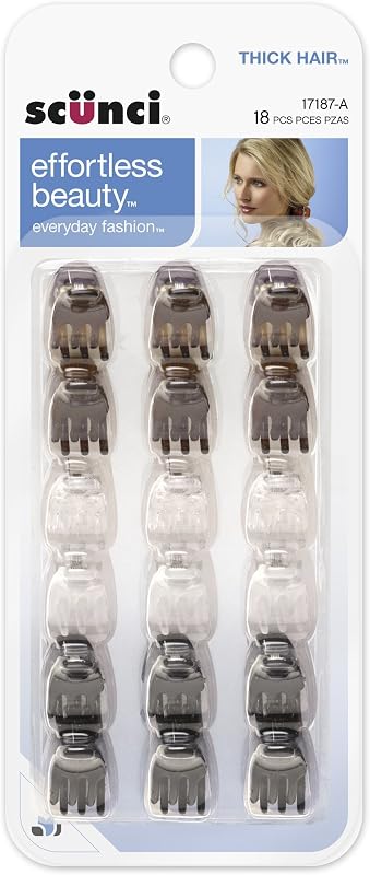 Scunci Effortless Beauty Thick Hair Mini Jaw Clips, 1 cm, (Pack of 18)