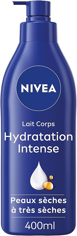 NIVEA Lait corps Hydratation Intense 72H (1 x 400 ml) — Lait Nourrissant à l'Acide Hyaluronique pur & Huile d'Amande Douce — Crème hydratante corps pour peaux sèches à très sèches