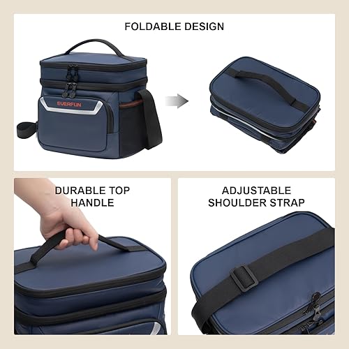 Miniatura 6 de Everfun Lonchera térmica suave para hombres, con doble compartimento, pequeña, plegable, impermeable, a prueba de fugas, para el trabajo, azul marino