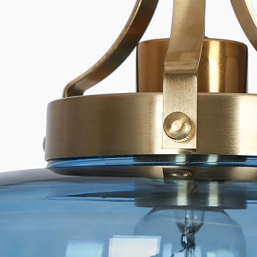 Miniatura 6 de Luces colgantes de isla azul, moderna iluminación colgante dorada para isla de cocina, luces colgantes de vidrio para comedor