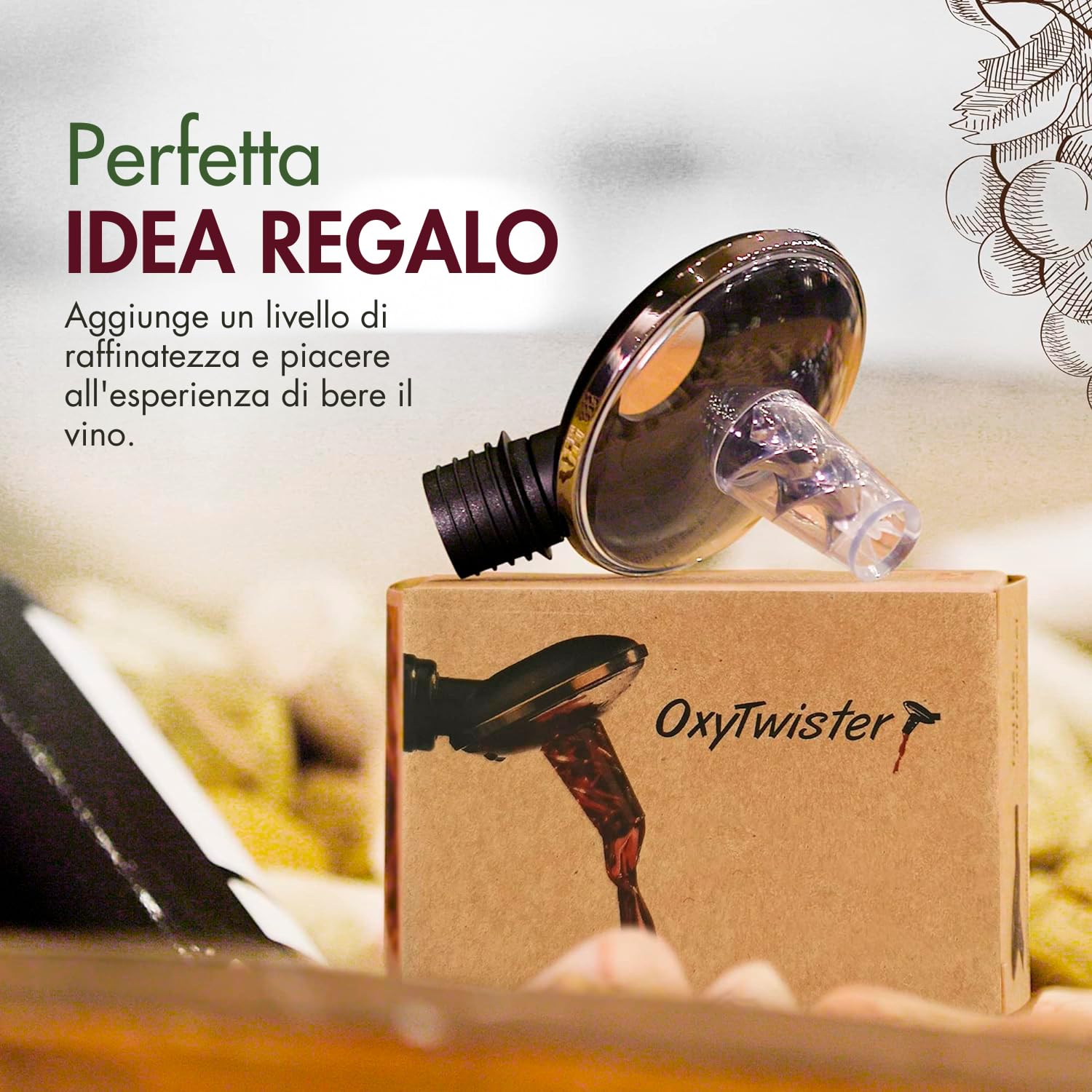 Decanter per Vino, Aeratore 2-in-1, Migliora l'Aroma e Il Gusto, Sistema Antigoccia, Accessorio Essenziale Oggetti per Amanti del Vino