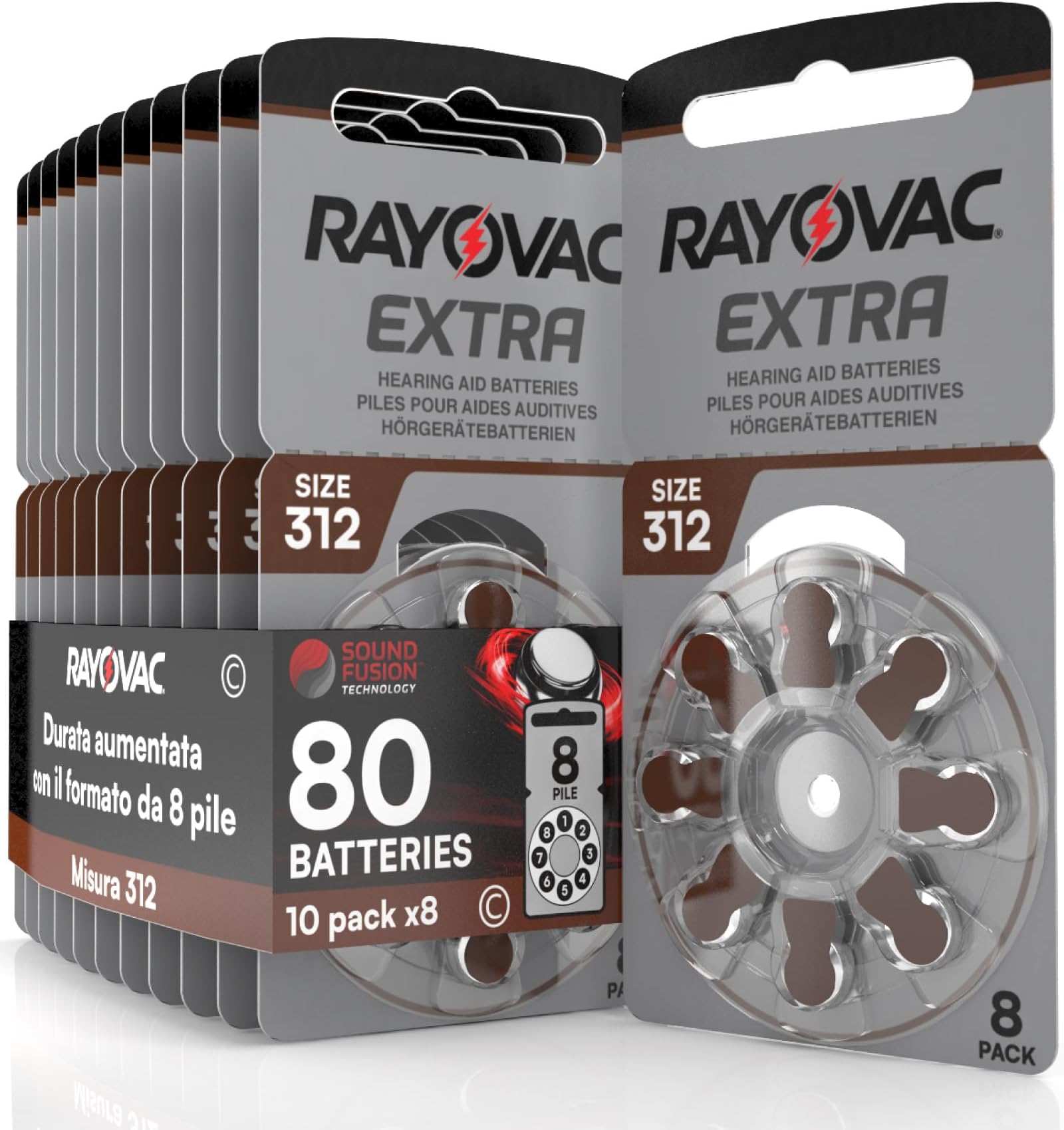 Udivita80 Rayovac Hearing Aid Batteries Extra Size 312-10 Blister Packs of 8 Batteries