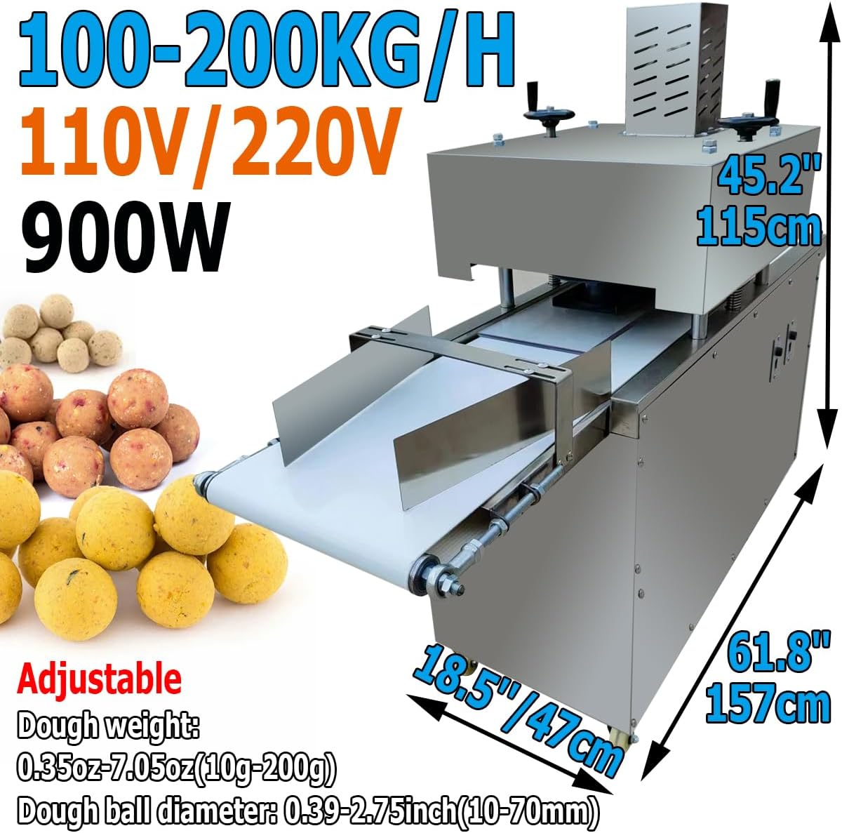 Dough Rounder Roller max 7.05oz Dough Ball Shaping Machine Bread Makers Pizza tortilla dough ball maker with 2 speed controllers (0.39-1.18inch/10-30mm, 110V/60HZ)