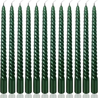 10 Inch Green Spiral Taper Candles Set for Christmas and Spring, Unscented Dripelss Candlesticks for St. Patrick's Day Holiday Party Decoration