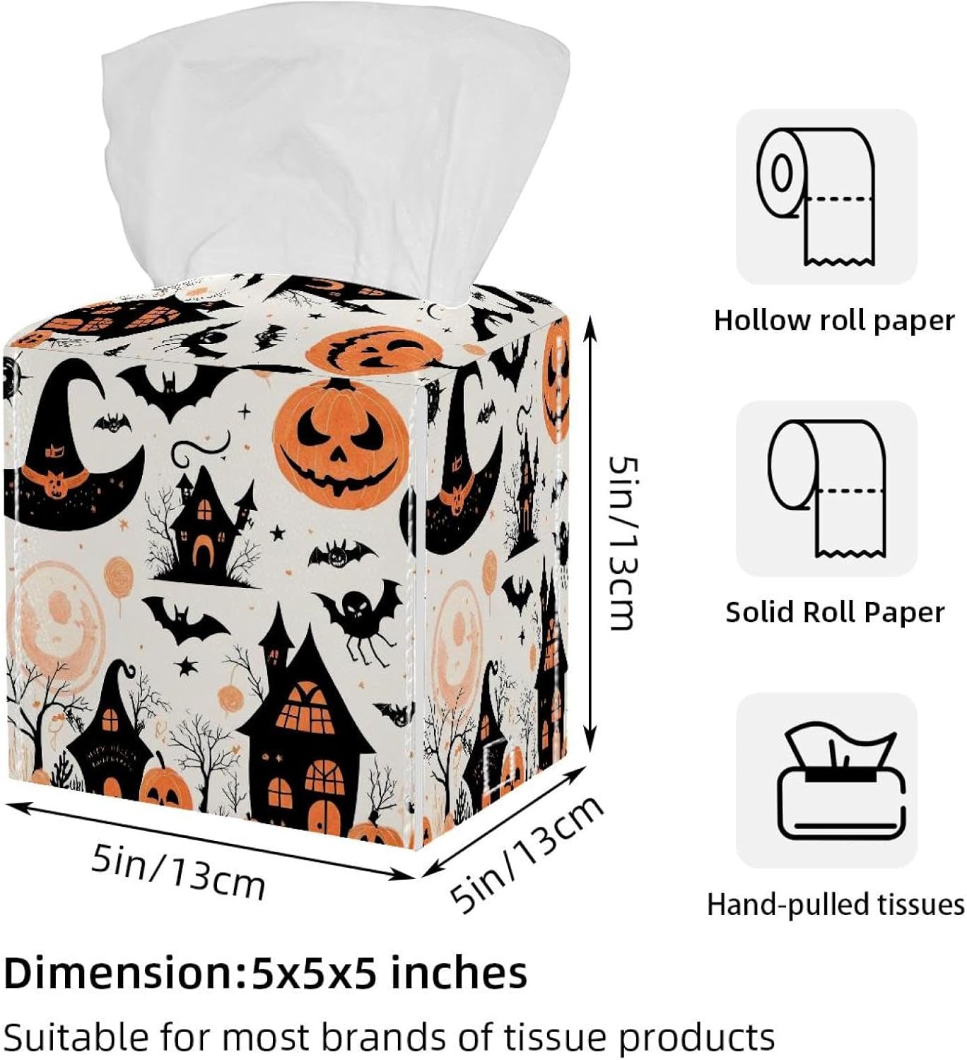 2 Pack Cute Vector Set with Halloween Illustrations 1_85 Tissue Box Cover, Facial Tissue Holder Storage for Bathroom Vanity, Dressers, Night Stand, Parlors and Offices