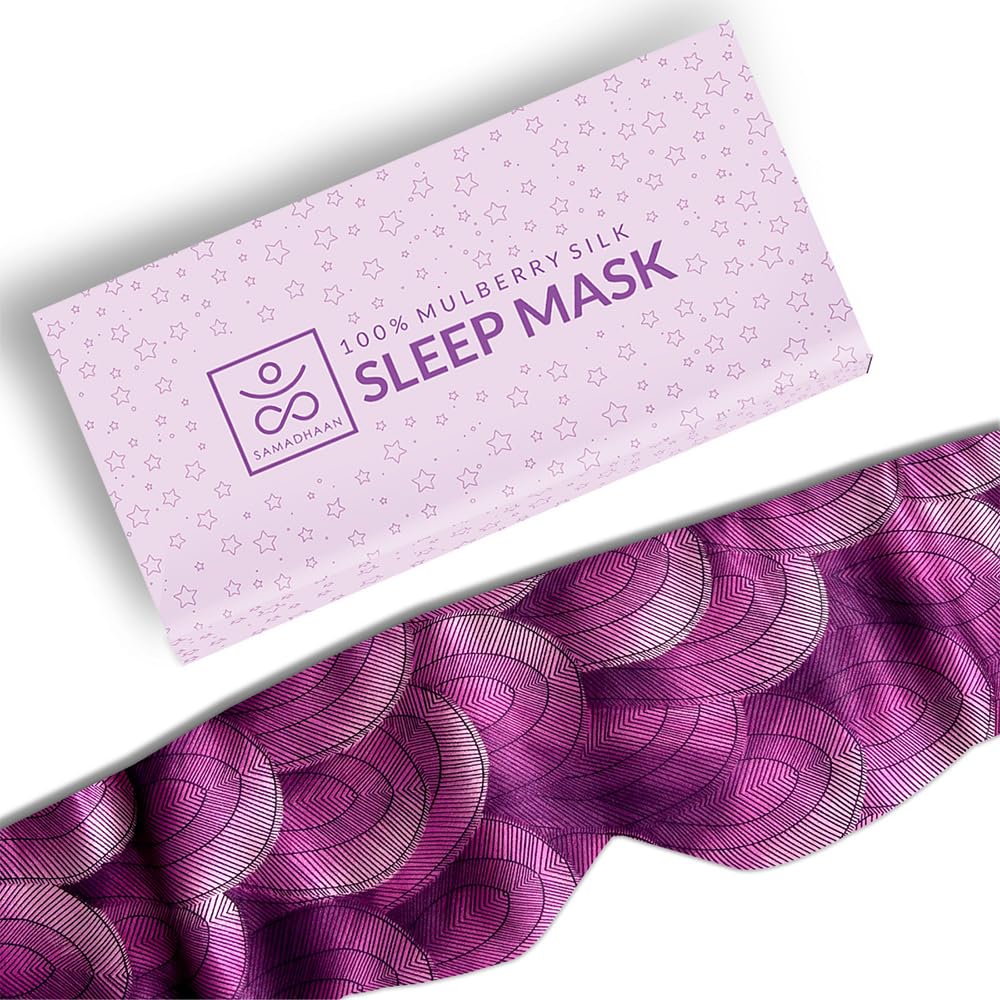Samadhaan 100% Mulberry Silk Sleep Mask for Side Sleepers | Eye Mask for Men & Women with Adjustable Headband, Eye Mask & Blindfold for Total Blackout for Sleep, Travel & Nap (Purple (Printed)) (B09KLSYG3F) Amazon Price History, Amazon Price Tracker