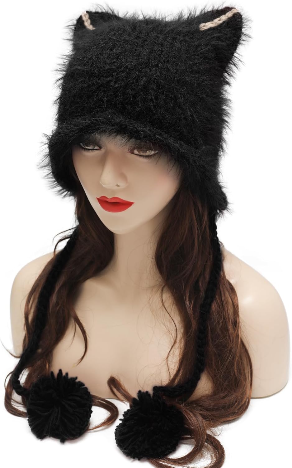 ZLYC Women Crochet Hat Knit Cat Ear Slouchy Beanie Cute Vintage Grunge Fuzzy Hat - Image 9