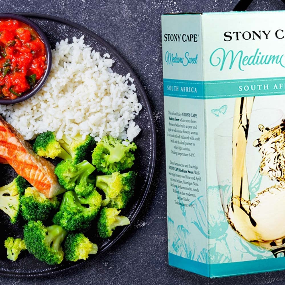 Stony Cape Medium Sweet Weiß, lieblich, Bag-in-Box, sortenreines Weinpaket + VINOX Winecards (4x3,0l)