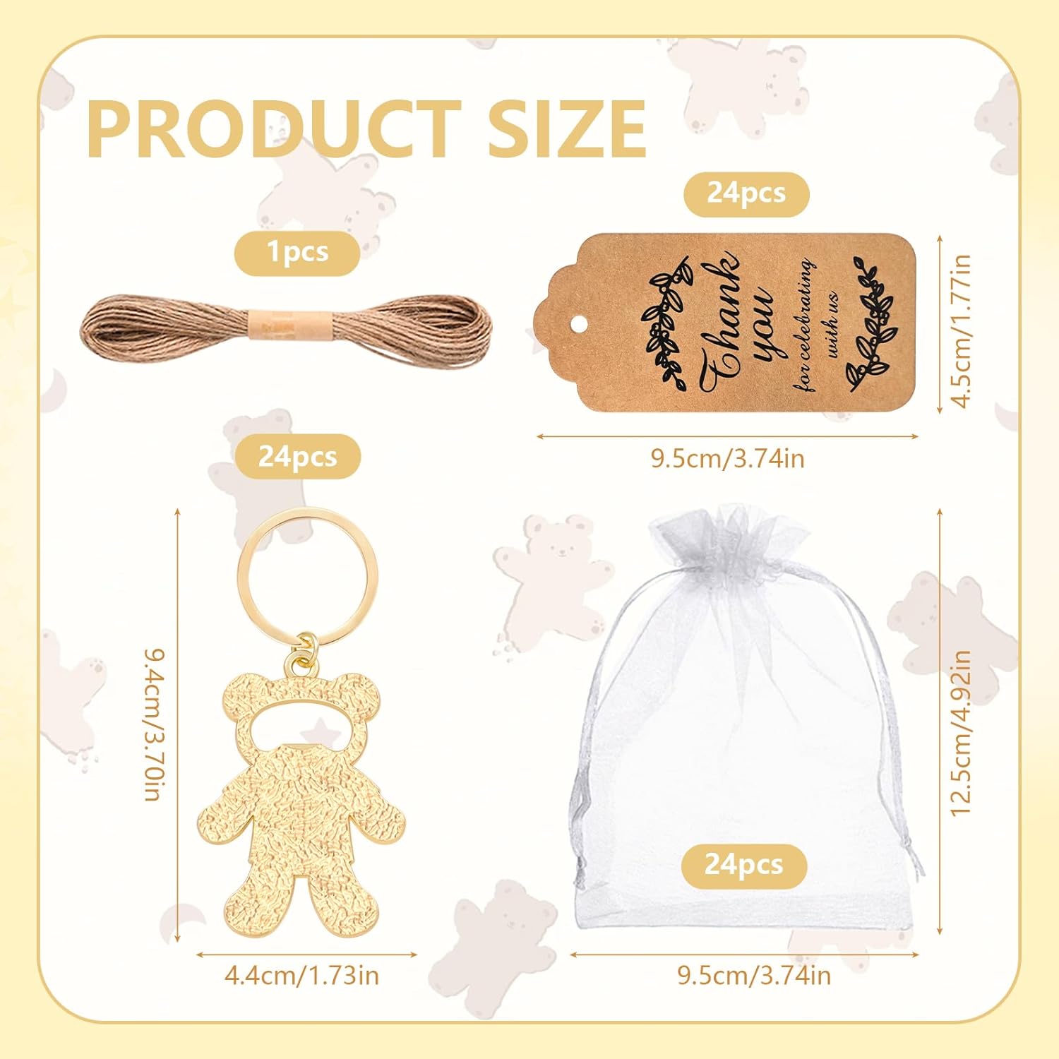 24Pack Bear Bottle Opener Keychain Baby Shower Return Favors for Guests Cute Bear Bottle Opener with Organza Bags Tags, for Birthday Wedding Decoration Return Gift Souvenirs