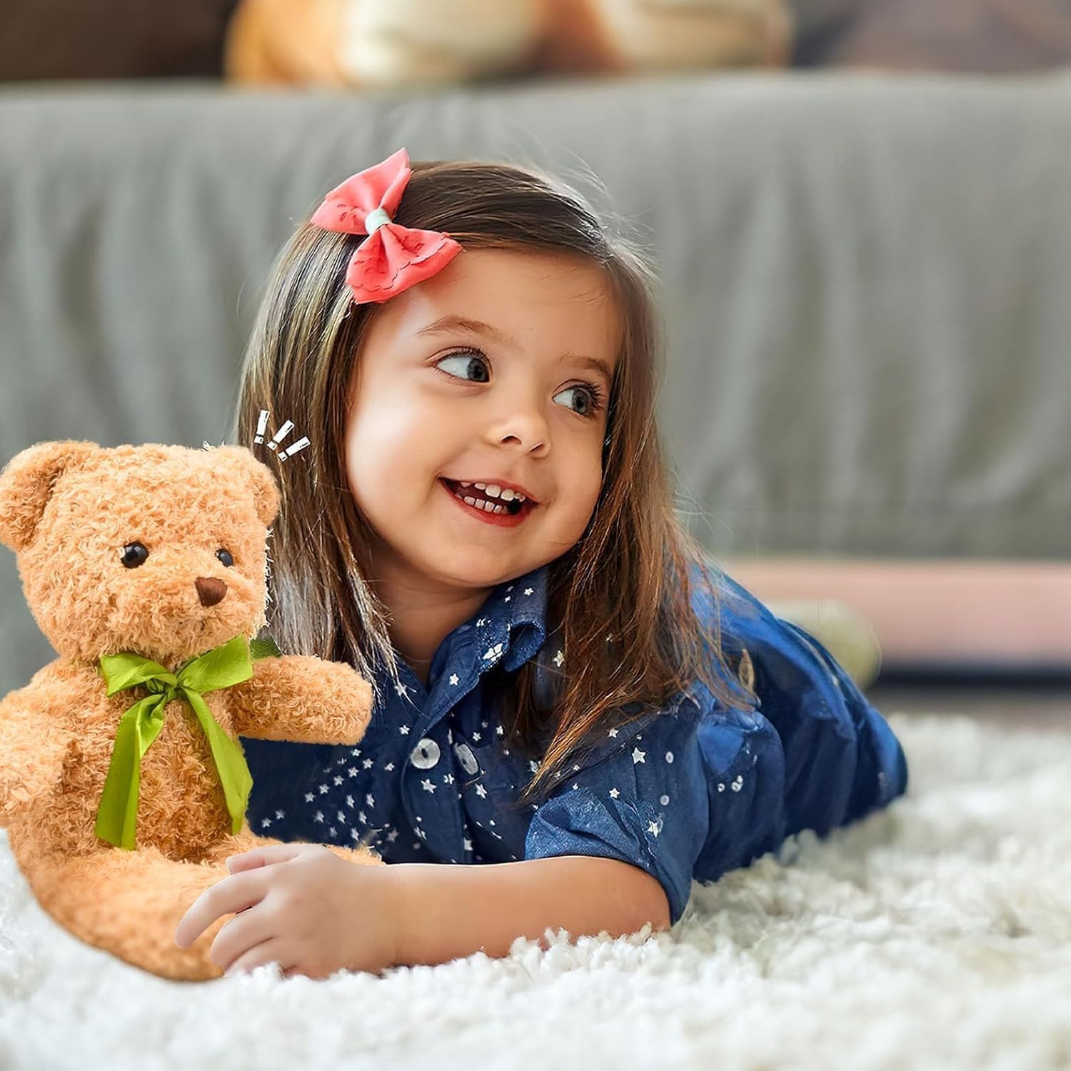 MALLOOM 10 pièces de Petits Ours en Peluche avec nœuds détachables, Ours en Peluche de 25 cm, Jouets en Peluches pour fête prénatale, Cadeau d’Anniversaire, décorations de fête (Kaki, Blanc)