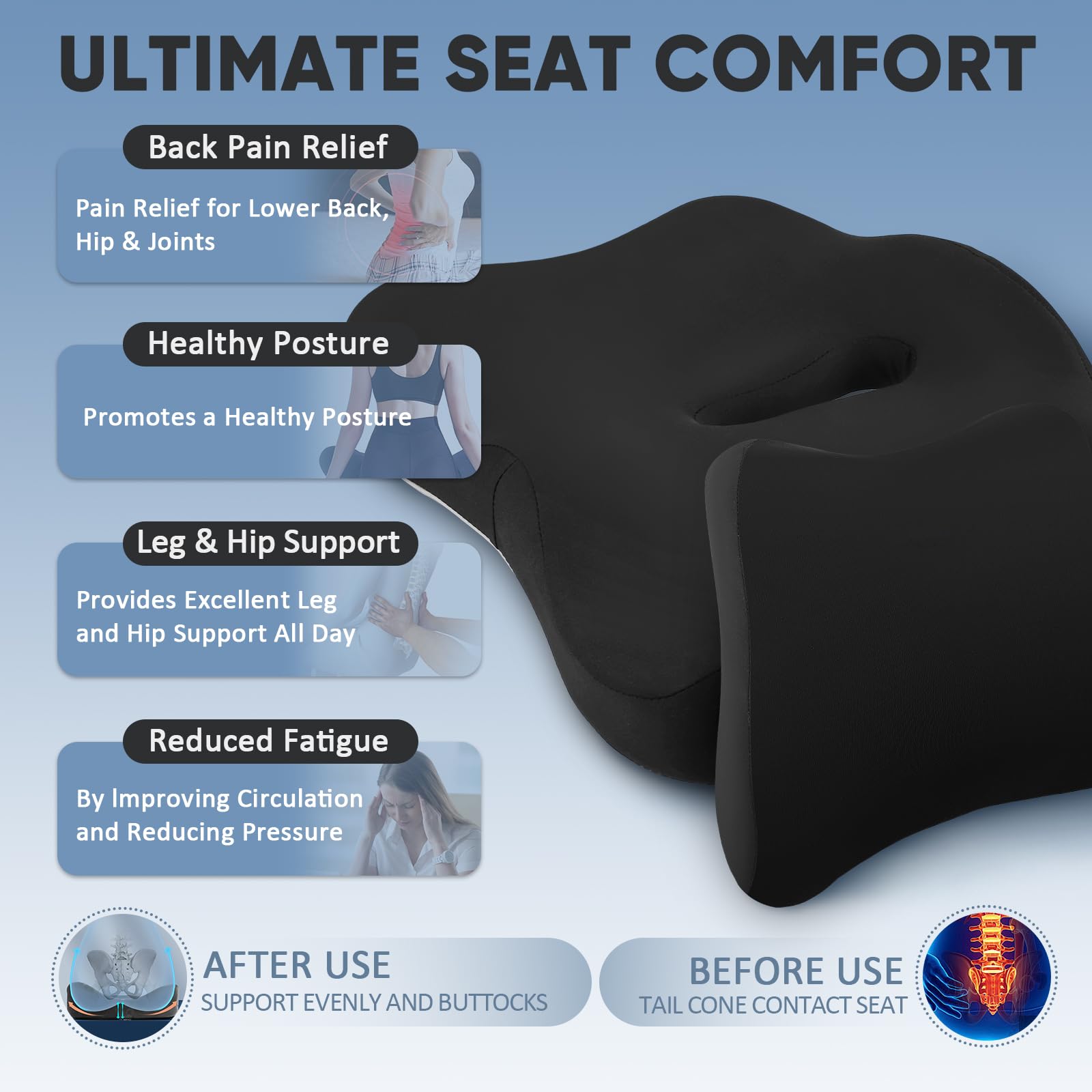 2 in 1Cuscino Sedia Ufficio Memory Foam Supporto Lombare e Seduta Cuscino Lombare Auto Ergonomico per Auto e Gaming, Allevia Dolore Coccige e Schiena, Fodera Lavabile e Base Antiscivolo
