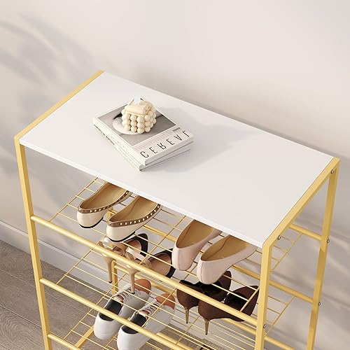 Miniatura 7 de JEROAL Zapatero de 5 niveles con superficie de madera, color dorado