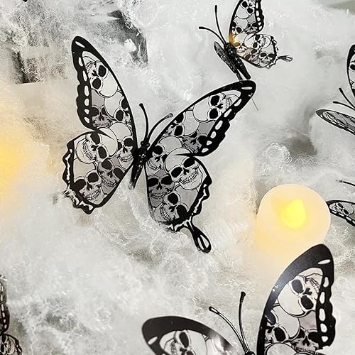 Miniatura 3 de Decoración de pared de Halloween 3D estéreo de calavera y mariposa, decoración de Halloween, diseño de mariposas de esqueleto, decoración gótica