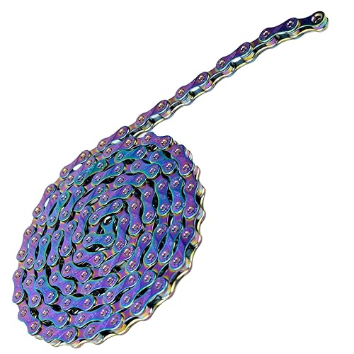 Miniatura 5 de VG SPORTS Cadena de bicicleta de 67891011 velocidades, cadena de bicicleta ligera hueca mediacompleta para bicicleta de carretera MTB, arco iris,