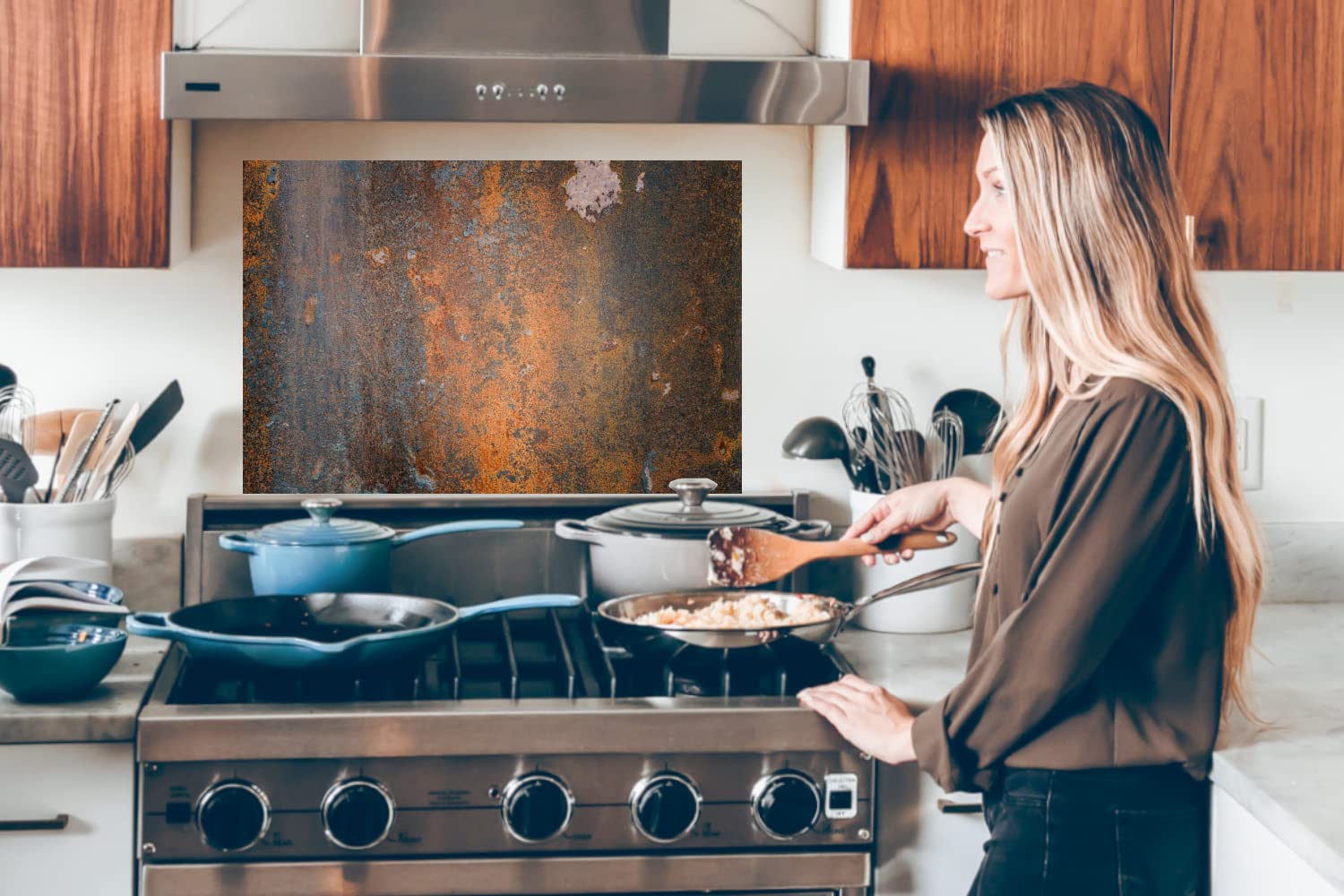 Credence Acier - Vintage - Rouille Fond de hotte 60x40 cm Credence aluminium Plaque inox de cuisine